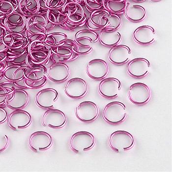 Aluminum Wire Open Jump Rings, Hot Pink, 20 Gauge, 6x0.8mm, Inner Diameter: 5mm, about 2150pcs/50g