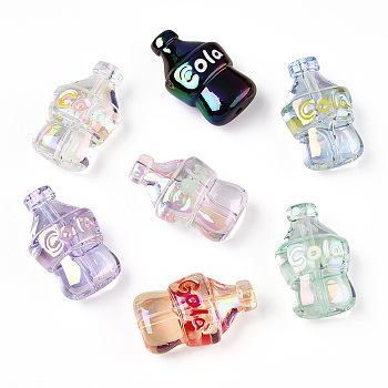 UV Plating Transparent Acrylic Beads, with Enamel, Iridescent, Soda Bottle, Mixed Color, 30x19x12.5mm, Hole: 2mm