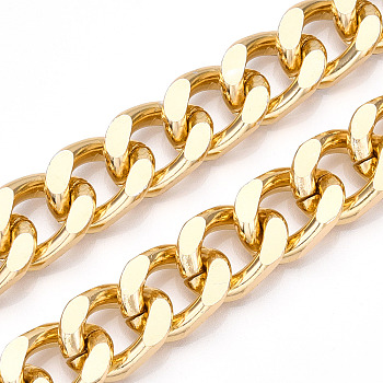 Aluminum Diamond Cut Faceted Curb Chains, Cuban Link Chains, Unwelded, Light Gold, 21x15x4.5mm