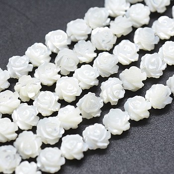 Natural White Shell Beads Strands, Mother of Pearl Shell Beads, Double-sided Rose, WhiteSmoke, 6~6.5x3~4.5mm, Hole: 0.8mm, about 60pcs/strand, 14.17 inch(36cm)