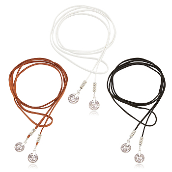 3Pcs 3 Colors Wool Cord Lariat Necklaces Set, Alloy Coin Pendant Adjustable Necklaces for Women, Mixed Color, 62.99 inch(160cm), 1Pc/color