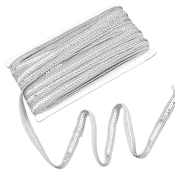 Sparkle Polyester Ribbons, with PVC Plastic Paillette, Garment Accessories, Silver, 1/2 inch(13mm), about 35 Yards(32m)/Card