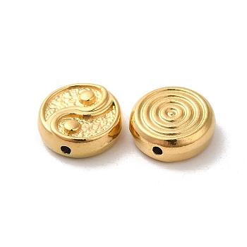 304 Stainless Steel Beads, Flat Round Yin-yang, Real 18K Gold Plated, 12x4.5mm, Hole: 1.4mm