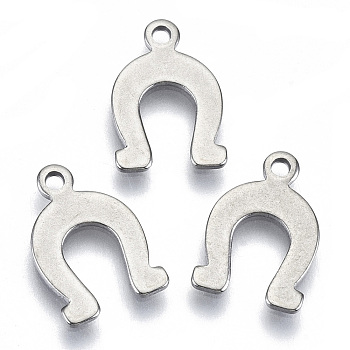 201 Stainless Steel Charms, Laser Cut, Horseshoe, Stainless Steel Color, 14x9x0.7mm, Hole: 1.4mm