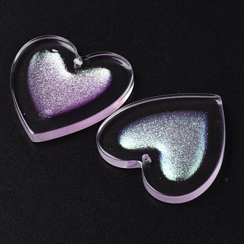 Resin Pendants, with Glitter Powder, Heart, Thistle, 34x34x4mm, Hole: 1.6mm