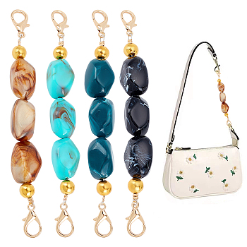 4Pcs 4 Colors Imitation Gemstone Resin Beaded Purse Strap Extender, with Aolly Lobster Claw Clasps, Bag Replacement Accessories, Mixed Color, 15x2cm, 1pc/color