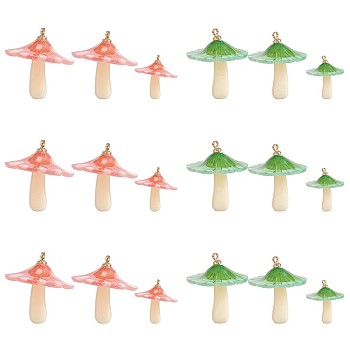 12Pcs Mushroom Charm Pendant Acrylic Mushroom Charm Colorful with Jump Ring for Jewelry Necklace Bracelet Earring Making Crafts, Mixed Color, 23x22mm