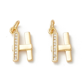 Rack Plating Eco-friendly Brass Micro Pave Clear Cubic Zirconia Charms, Long-Lasting Plated, Real 18K Gold Plated, Cadmium Free & Nickel Free & Lead Free, Letter.H, 14x8x2.5mm, Hole: 3.5mm