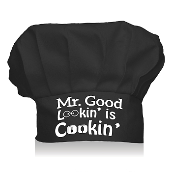 Custom Cotton Chef Hat, Black Hat with White Word Mr. Good Lookin’ is Cookin, Word, 300x230mm