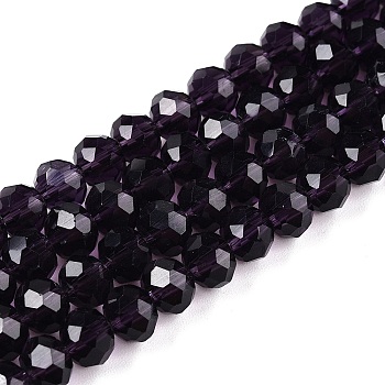 Glass Beads Strands, Faceted, Rondelle, Purple, 6x5mm, Hole: 1mm, about 84~85pcs/strand, 16.34~16.54 inch(41.5~42cm)