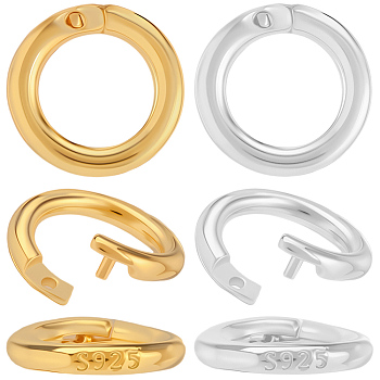 6Pcs 2 Colors 925 Sterling Silver Locking Jump Ring, Open Round with 925 Stamp and Double Sided Suede Fabric Silver Polishing Cloth, Mixed Color, 8x1.5mm, Inner Diameter: 5mm, 15 Gauge