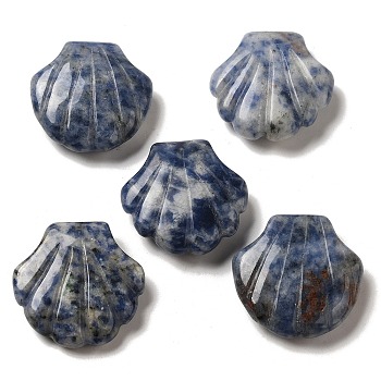 Natural Blue Spot Jasper Carved Healing Shell Figurines, Reiki Energy Stone Display Decorations, 30~30.5x30x8~8.5mm