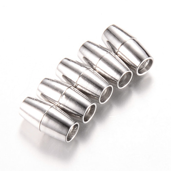 Brass Magnetic Clasps with Glue-in Ends, Barrel, Platinum, 16x10mm, Half Hole: 7mm