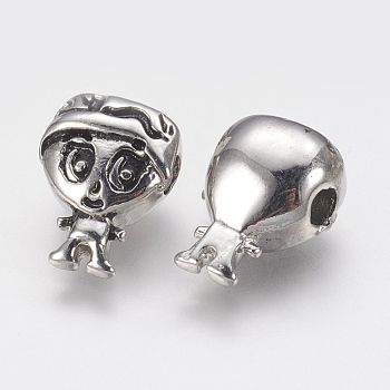 Ion Plating(IP) 304 Stainless Steel Beads, Human, Antique Silver, 14x11x7mm, Hole: 2.5mm