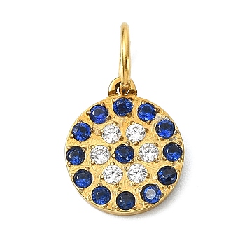 304 Stainless Steel Rhinestone Pendants, Golden, Flat Round Charm, 11.5x10x1.5mm, Hole: 5mm