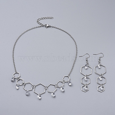 Clear Stainless Steel+Cubic Zirconia Earrings & Necklaces