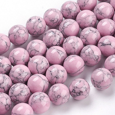10mm Pink Round Synthetic Turquoise Beads