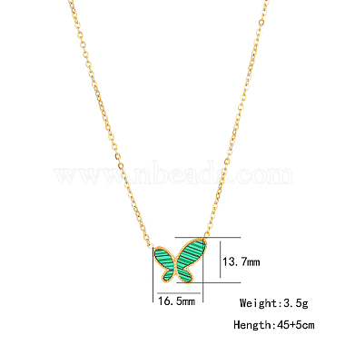 Halskette mit Schmetterlingsanhänger aus synthetischem Malachit mit Ketten aus Titanstahl(SM4957-1)-2
