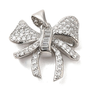 Platinum Clear Bowknot Brass+Cubic Zirconia Pendants