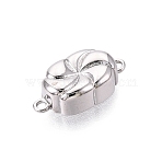 Brass Magnetic Clasps, Oval with Vortex Spiral, Platinum, 16x8x5mm, Hole: 1.2mm(KK-Q074-02P)