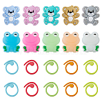 Bear & Frog Food Grade Eco-Friendly Silicone Needle Caps, withBaking Paint Zinc Alloy Knitting Stitch Marker Rings, Crochet Clips, Mixed Color, Rings: 14.5x1mm, 12pcs, Caps: 27~28x24x9~10mm, Hole: 2.3~3mm, 10pcs(DIY-DC0002-20)