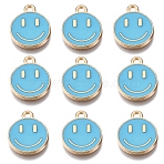 Alloy Enamel Charms, Flat Round with Smiling Face, Deep Sky Blue, 14.5x12x1.5mm, Hole: 1.5mm(ENAM-YW0001-97-B)