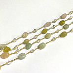 3.28 Feet Handmade Natural Morganite Beaded Chains, with Rondelle Glass Beads and Brass Cable Chains, Long-Lasting Plated, Unwelded, Nuggets, Golden, Link: 2x1.5x0.3mm, Gemstone Beads: 6~12x6~6.5x4~4.5mm, Glass Beads: 4x3mm(X-CHC-I031-11A)