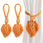 2Pcs Handmade Macrame Leaf Curtain Tiebacks, Wooden Bead Clutch Curtain Holdback, for Home Wall Drapes Window Decoration, Dark Orange, 400x130mm(AJEW-CN0003-65D)