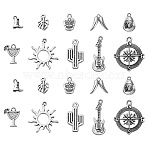 100Pcs 10 Styles Tibetan Style Alloy Pendants, Cadmium Free & Lead Free, Compass & Cactus & Sun, Antique Silver, 29.5x25x3mm, Hole: 3mm, 10pcs/style(TIBEP-CJ0001-96)