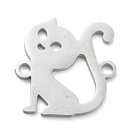 304 Stainless Steel Hollow Connector Charms, Cat Shape Links, Stainless Steel Color, 19x18x1mm, Hole: 1.2mm(STAS-P332-05P)