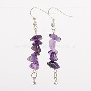 Dangling Amethyst Cluster Earrings, with Alloy Findings and Brass Earring Hooks, Platinum, 62mm, Pin: 0.7mm(EJEW-JE01524-02)