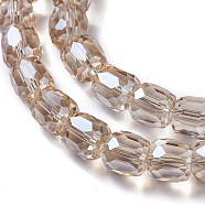 Electroplate Glass Beads, Pearl Luster Plated, Faceted Barrel, Tan, 8x8mm, Hole: 1mm(X-GLAA-F108-13B-04)