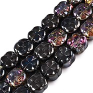 Electroplate Glass Beads Strands, Plum, Black, 10x10x6mm, Hole: 0.9mm, about 64~66pcs/strand, 24.69~25.87''(62.72~64.68cm)(EGLA-T021-06J)