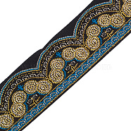 Ethnic Style Embroidery Polyester Ribbons, Jacquard Ribbon, Tyrolean Ribbon, Flat with Floral Patttern, Garment Accessories, Blue, 1-3/8 inch(34x0.3mm), about 7.66 Yards(7m)/Bundle(SK-TAC0001-02)