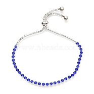 Adjustable 304 Stainless Steel Rhinestone Strass Chains Slider Bracelets, Bolo Bracelets, with Box Chains, Stainless Steel Color, Sapphire, 1/8 inch(0.3cm), Inner Diameter: 1-1/2 inch(3.8cm)(BJEW-B008-01F)