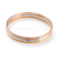 3Pcs 3 Colors Women's Simple Fashion 304 Stainless Steel Stackable Buddhist Bangles, Textured, Mixed Color, Inner Diameter: 2-5/8 inch(6.8cm), 1pc/color(BJEW-H547-05)