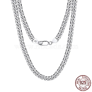 Rhodium Plated 925 Sterling Silver Cuban Link Chain Necklace, Diamond Cut Chains Necklace, with S925 Stamp, Real Platinum Plated, 15.75 inch(40cm)(NJEW-I124-001)
