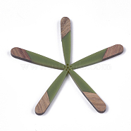 Resin & Walnut Wood Pendants, Teardrop, Dark Olive Green, 44x7.5x3mm, Hole: 1.2mm(RESI-S358-40G)