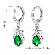 Platinum Tone Stainless Steel Dangle Earrings, with Cubic Zirconia, Green, 26x9mm(EJEW-EE0002-04C)