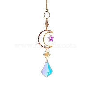 Glass Teardrop/Star Prisms Suncatchers Hanging Ornaments, with Stainless Steel Moon and Gemstone Beads, for Home, Garden Decoration, Sun Pattern, No Size(G-PW0004-72A)