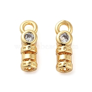 Brass Cord Ends, End Caps with Clear Cubic Zirconia, Column, Real 18K Gold Plated, 10x3.5x3mm, Hole: 1.5mm, Inner Diameter: 1.5mm(KK-G479-04A-G)