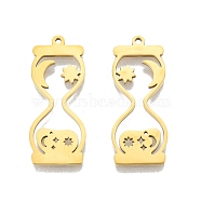 Ion Plating(IP) 201 Stainless Steel Pendants, Hourglass, Real 18K Gold Plated, 32.5x13x1.5mm, Hole: 1.5mm(STAS-N098-115LG)