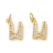Rack Plating Eco-friendly Brass Micro Pave Clear Cubic Zirconia Charms, Long-Lasting Plated, Real 18K Gold Plated, Cadmium Free & Nickel Free & Lead Free, Letter.U, 12.5x9x3mm, Hole: 3.5mm(KK-D072-01G-U-NR)