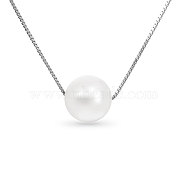 Simple Design 925 Sterling Silver Necklace, with Shell Pearl Pendant, Silver, 15.75 inch(40cm)(JN49A)