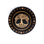 Flat Round Wood Bracelet Display Trays, Holds up to one Bracelet, for Home decoration, Black, Tree Pattern, 9.5cm(PAAG-PW0009-01B)