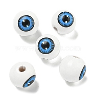 Printed Wood European Beads, Eyeball Round Beads, Dodger Blue, 15.5~16mm, Hole: 4~4.5mm(WOOD-G022-16A)