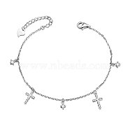 SHEGRACE Rhodium Plated 925 Sterling Silver Charm Bracelets, with Grade AAA Cubic Zirconia, with 925 Stamp, Cross, Platinum, 6-1/8 inch(15.5cm), Cross: 10.6x6.1mm(JB500A)