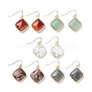 Natural & Synthetic Mixed Stone Dangle Earrings, Square, with Brass Findings, Lead Free & Cadmium Free, Golden, 35mm, Pin: 0.6mm(EJEW-J093-M)