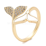 Leaf Rack Plating Brass Micro Pave Cubic Zirconia Open Cuff Rings for Women, with Shell, Long-Lasting Plated, Lead Free & Cadmium Free, Golden, Inner Diameter: 18mm(RJEW-Z059-06G)