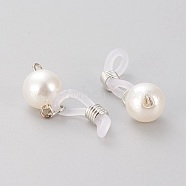 Silicone EyeGlass Holders, with Brass Findings & ABS Plastic Imitation Pearl Beads, Platinum, 33mm(KK-Q766-02P)